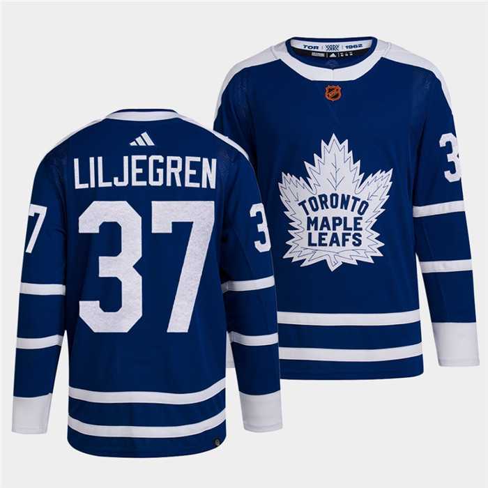 Men%27s Toronto Maple Leafs Black #37 Timothy Liljegren Blue 2022 Reverse Retro Stitched Jersey Dzhi->toronto maple leafs->NHL Jersey